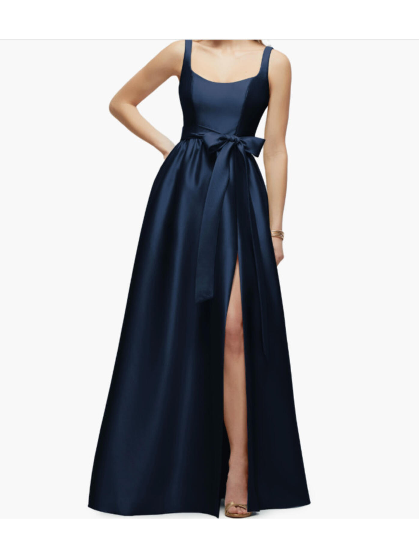 New, Dessy Collection Bow Satin Twill Gown In Midnight Sz 16 #Ld0259